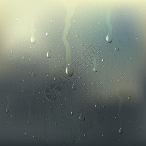 雾状湿璃滴落现实的成分彩色雾湿璃滴现实的构图与雨渍窗口矢量插图图片