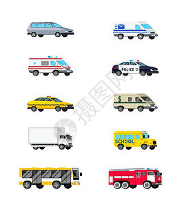 机动车辆图标正交汽车运输图标十个图像轻货物特殊车辆矢量插图图片