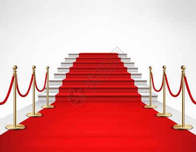 红地毯白色楼梯写实插图红地毯事件与白色大理石楼梯黄金队列绳障碍站现实的矢量插图图片