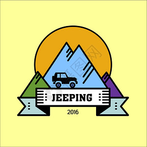 标志嘲笑矢量标志骑吉普车越野山背景旅程图片