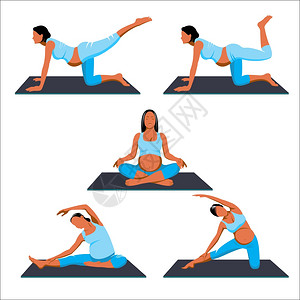 孕妇瑜伽,运动白色背景上的矢量插图集图片