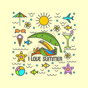 夏天,海滩,巨嘴鸟,信息图喜欢夏天t恤上打印的符号元素图片