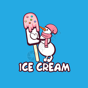 冰淇淋标志,标志雪人的矢量插图与冰淇淋明亮的背景图片