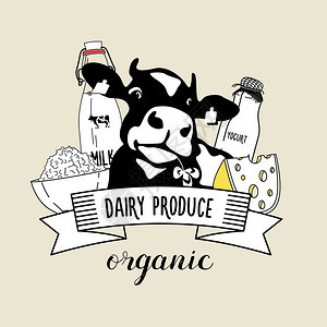 奶牛乳制品的矢量标志图片