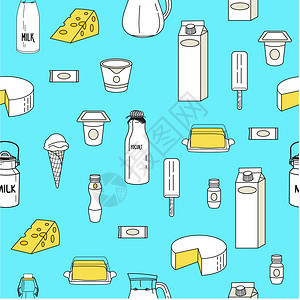 无缝图案乳制品健康的机食品矢量插图图片