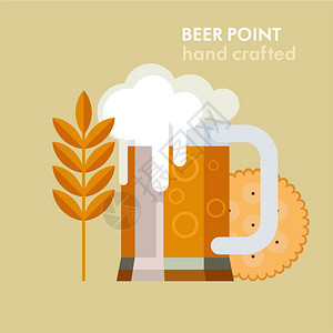 杯啤酒大麦穗矢量插图啤酒点手工制作图片