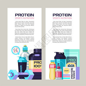 蛋白质,运动营养,能量饮料,水,瓶,哑铃带文本的矢量插图图片