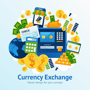 货币与金融市场符号矢量图货币兑换插图图片