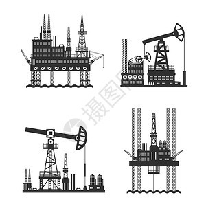 石油石油平台黑白隔离矢量图石油石油平台黑白相间图片