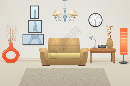 客厅室内与家具装饰元素矢量插图客厅内部图片