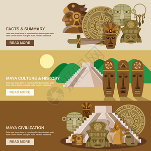 玛雅水平横幅与印度文明元素矢量插图玛雅横幅套图片