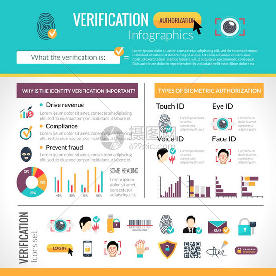 带身份保护符号图表矢量插图的验证信息集验证信息集图片