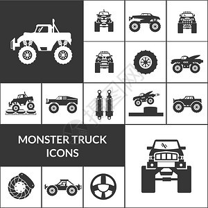 怪物卡车巨大的自动黑色图标矢量插图怪物卡车图标图片
