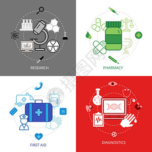 医疗图标医学线图标与研究急救诊断药房符号平孤立矢量插图图片