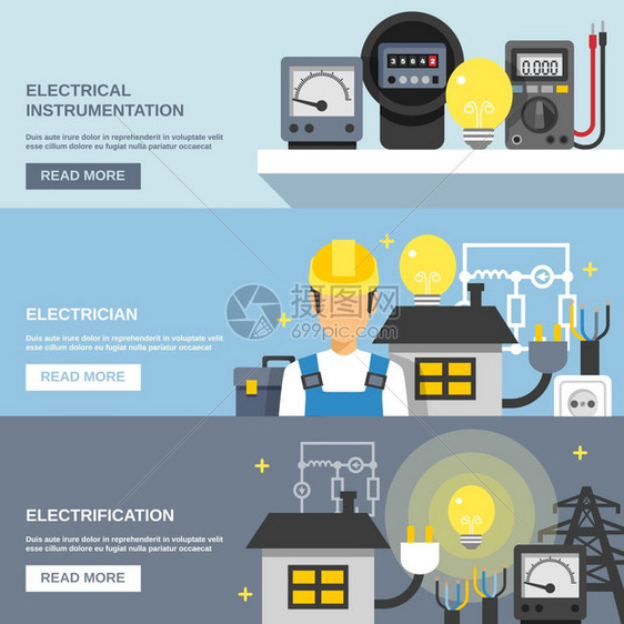 了电力横幅电力水平横幅与电气仪表符号平隔离矢量插图图片