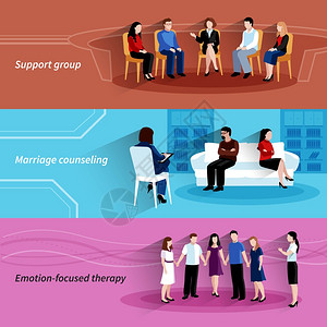 关系咨询治疗平横幅婚姻关系咨询与支持体治疗3平水平横幅抽象孤立向量插图图片