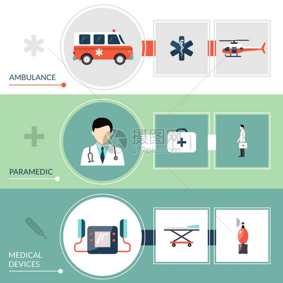 紧急护理横幅急救护理人员水平横幅急救符号平孤立矢量插图图片