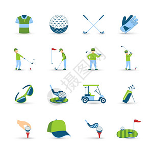高尔夫图标高尔夫图标球草设备符号平孤立矢量插图图片