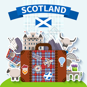 苏格兰高地苏格兰旅行背景苏格兰旅行背景与符号自然平矢量插图插画