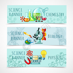 科学水平横幅化学,生物物理元素卡通孤立矢量插图科学横幅套图片