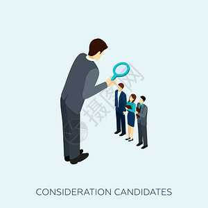 选择候选插图用放大镜等距矢量插图为工作选择候选人图片
