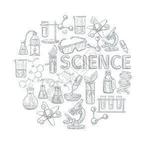 化学成化学素描与学校学科学符号矢量插图图片