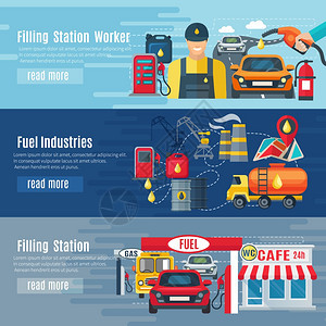 加油站横幅加油站水平横幅燃料工业符号平孤立矢量插图背景图片