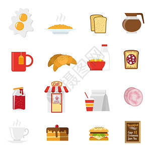 早餐图标早餐图标三明治,牛奶咖啡平孤立矢量插图图片