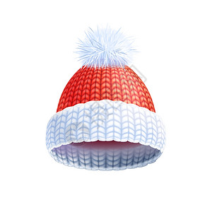 现代冬季针帽子平象形图现代针两色豆角风格帽子与柚子冬季运动头饰平打印矢量插图图片