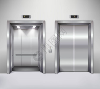 电梯门插图打开铬金属办公楼电梯门现实矢量插图背景图片