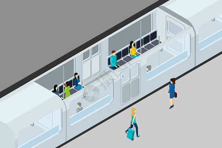 地下人火车插图地下人员列车与列车内部座位等距矢量插图图片
