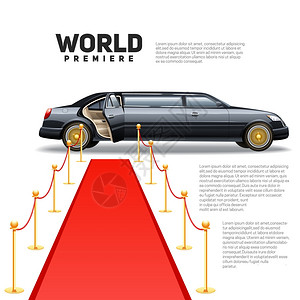 红地毯豪华轿车彩色图片豪华豪华豪华轿车红地毯为世界首映名人客人海报与引号文本矢量插图图片