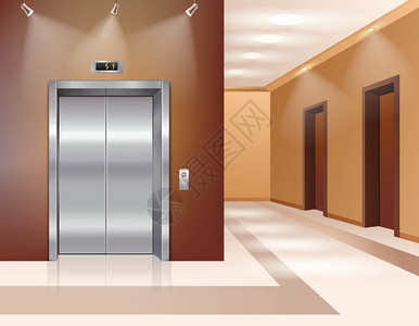 大厅电梯酒店办公楼大厅与电梯门现实矢量插图图片