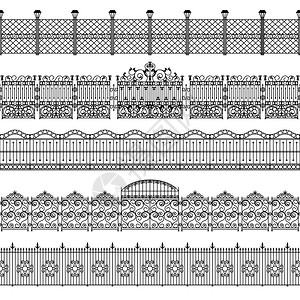 栅栏边界图案栅栏黑白边框图案与锻造金属平隔离矢量插图图片