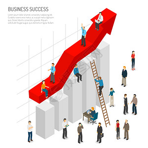 商业成功人士海报商业成功海报的抽象图与红色箭头增长周围的人等距矢量插图图片