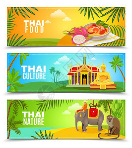 泰国水平横幅泰国的食品自然文化水平横幅为网页演示矢量插图图片