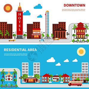 市辖区横幅城区横幅与市中心住宅矢量插图图片