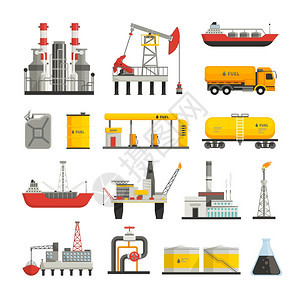 石油汽油行业图标同运输结构工厂的石油石油工业平图标矢量插图背景图片