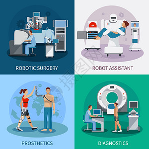 仿生2x2与机器人设备仿生2x2与机器人手术诊断设备骨科假肢合物平矢量插图图片