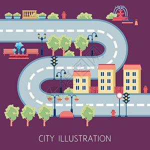 城市街道图式抽象平横幅城市街道平模式为导航员儿童地板玩垫海报打印抽象矢量插图图片