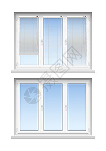 塑料窗户装饰2个现实的图标现代经典白色装饰重塑2现实百叶窗窗口图标矢量插图图片
