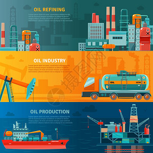 石油行业横向横幅石油工业水平横幅与生产精炼运输隔离矢量插图图片