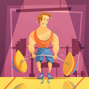 致命的卡通插图举重健身房卡通背景与重量人杠铃矢量插图图片