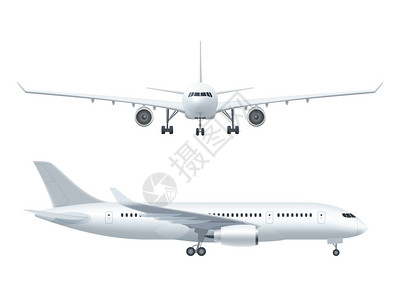 飞机现实图标白色飞机图标白色背景的轮廓前矢量插图图片