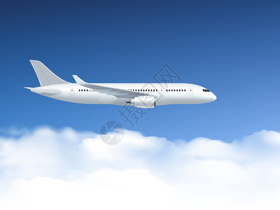 飞机空中海报上飞机海报,蓝天云矢量插图的背景上高度飞行图片