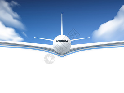 飞机写实海报逼真的海报白色飞机天空中飞行,白色底部抽象背景矢量插图图片