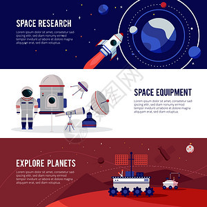 研究平水平横幅行星恒星探索研究设备3平水平横幅抽象孤立矢量插图图片