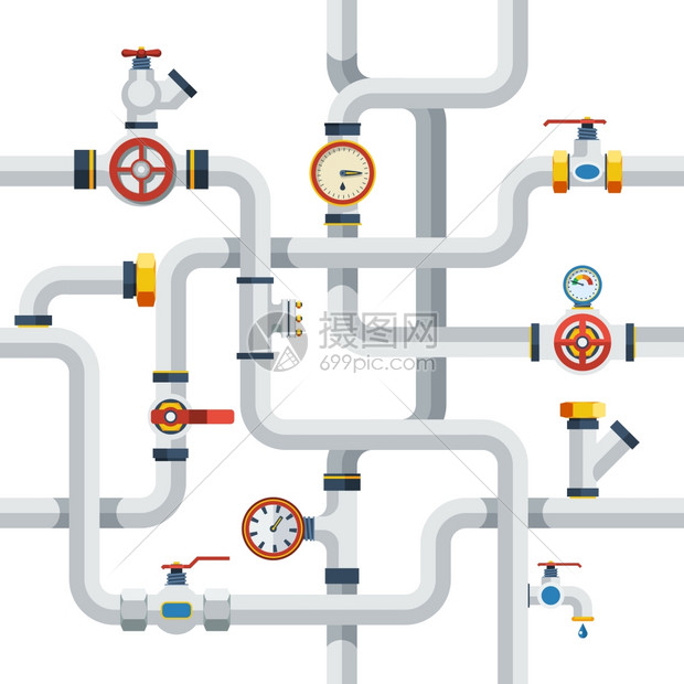 管道插图管道系统的管道矢量插图管道平符号管道集管道系统装饰元素图片