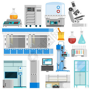 科学平颜色隔离图标科学平色隔离图标集的工具,用于自然科学研究高科技实验室设备平矢量插图图片