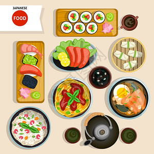 日本食品顶部景观集日本食品顶部景观集日本食品矢量插图日本食品卡通符号日本食品套装日本食品隔离套图片